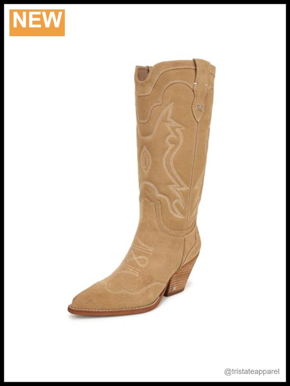 Sam Edelman James Western Boots Suede Leather Pointed Toe Cuban Heel Slip-On